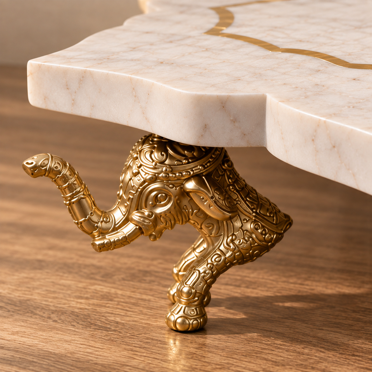 Ivory Marble Star Side Table – Brass Elephant Legs