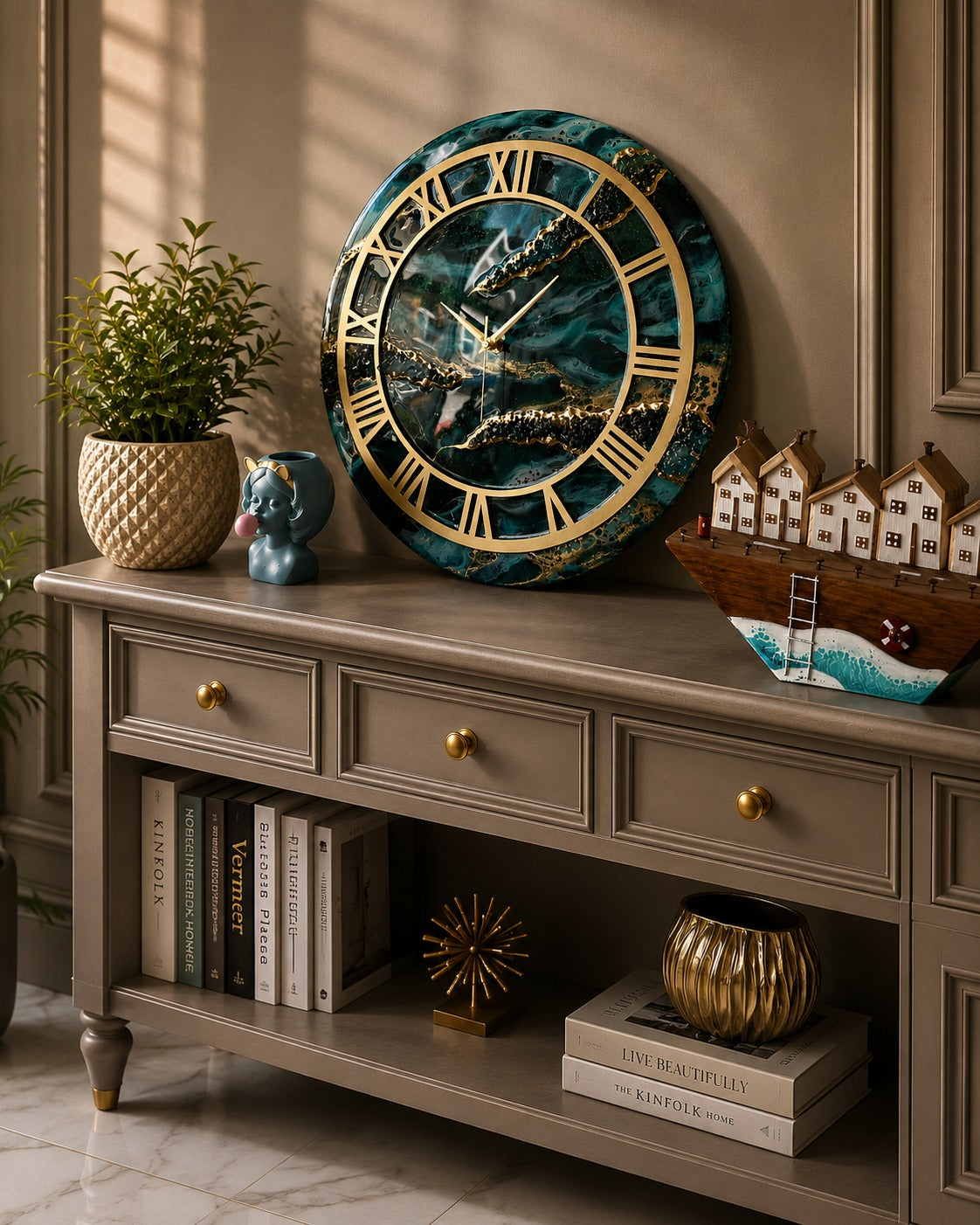 Coastal Elegance Luxury Resin Wall Clock