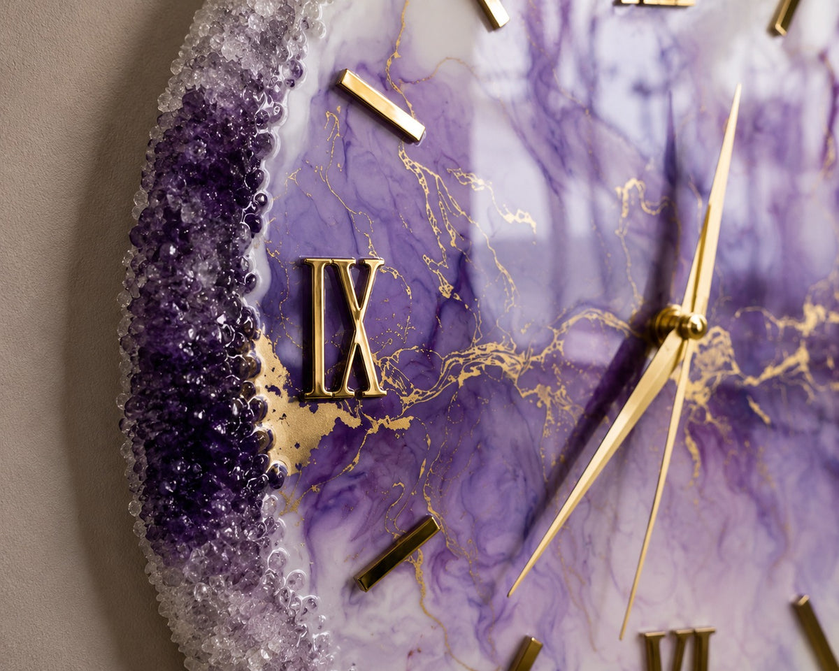 Amethyst Bloom Luxury Resin Art Wall Clock