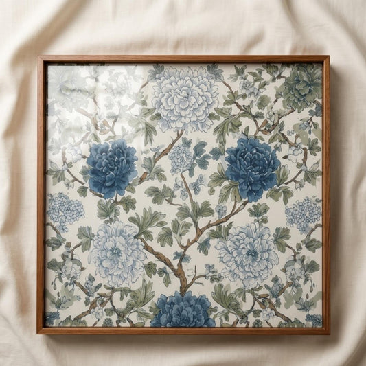 Square Serving Tray, Blue Floral Tray, Ottoman Coffee Table Tray, Handmade Resin Wood Tray, Cottagecore Home Decor