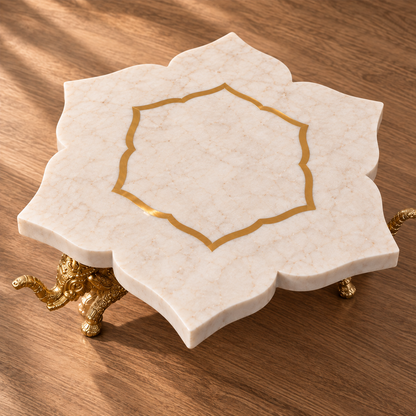 Ivory Marble Star Side Table – Brass Elephant Legs