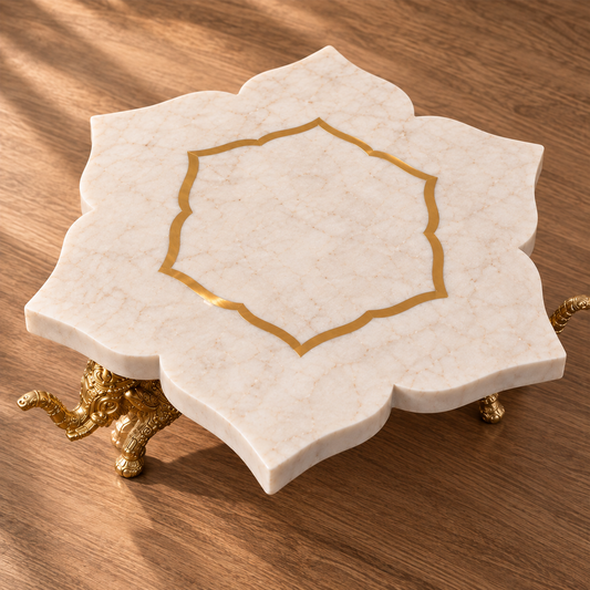 Ivory Marble Star Side Table – Brass Elephant Legs