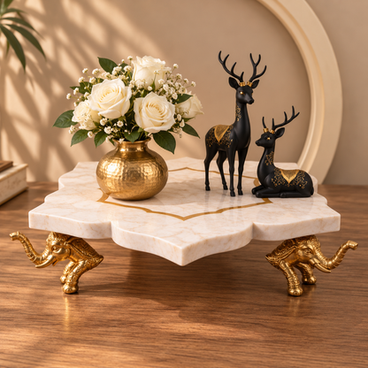 Ivory Marble Star Side Table – Brass Elephant Legs