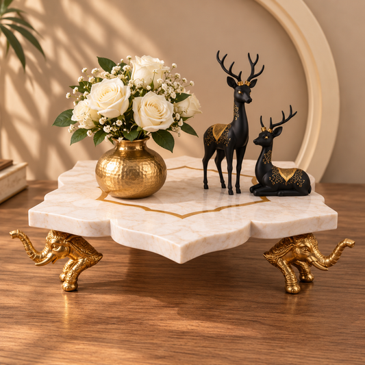 Ivory Marble Star Side Table – Brass Elephant Legs