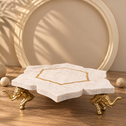 Ivory Marble Star Side Table – Brass Elephant Legs