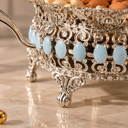 Silver Filigree Lidded Dry Fruit Bowl – Blue Rose Finial