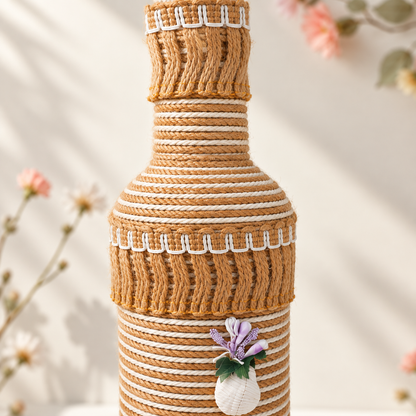 Jute-Wrapped Bottle Lamp – Deer Charm (Red/White)