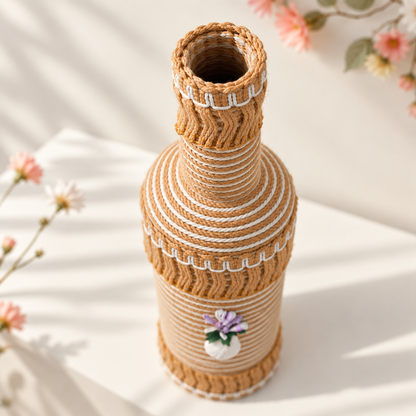 Jute-Wrapped Bottle Lamp – Deer Charm (Red/White)