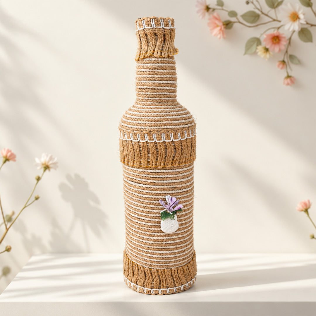 Jute-Wrapped Bottle Lamp – Deer Charm (Red/White)