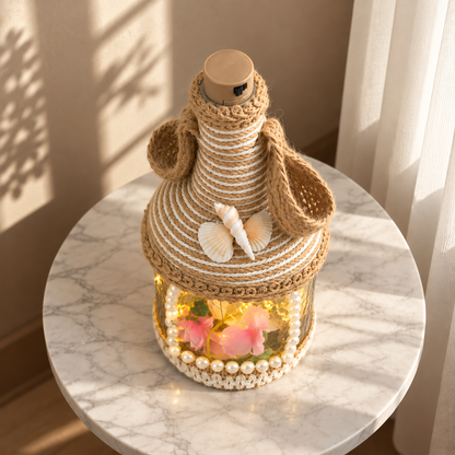 Jute-Wrapped Bottle Lamp – Pearl &Floral