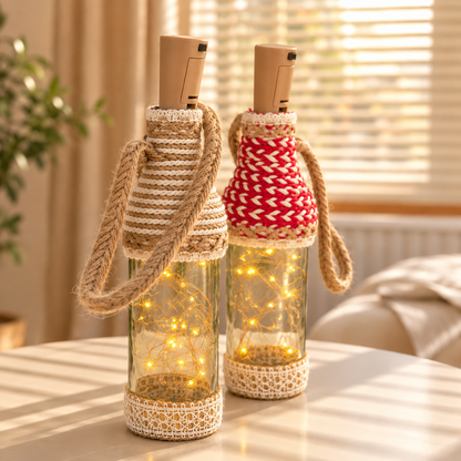 Kalaghar -Wrapped Bottle Lamp – Beige/Tan & Red/White Combo