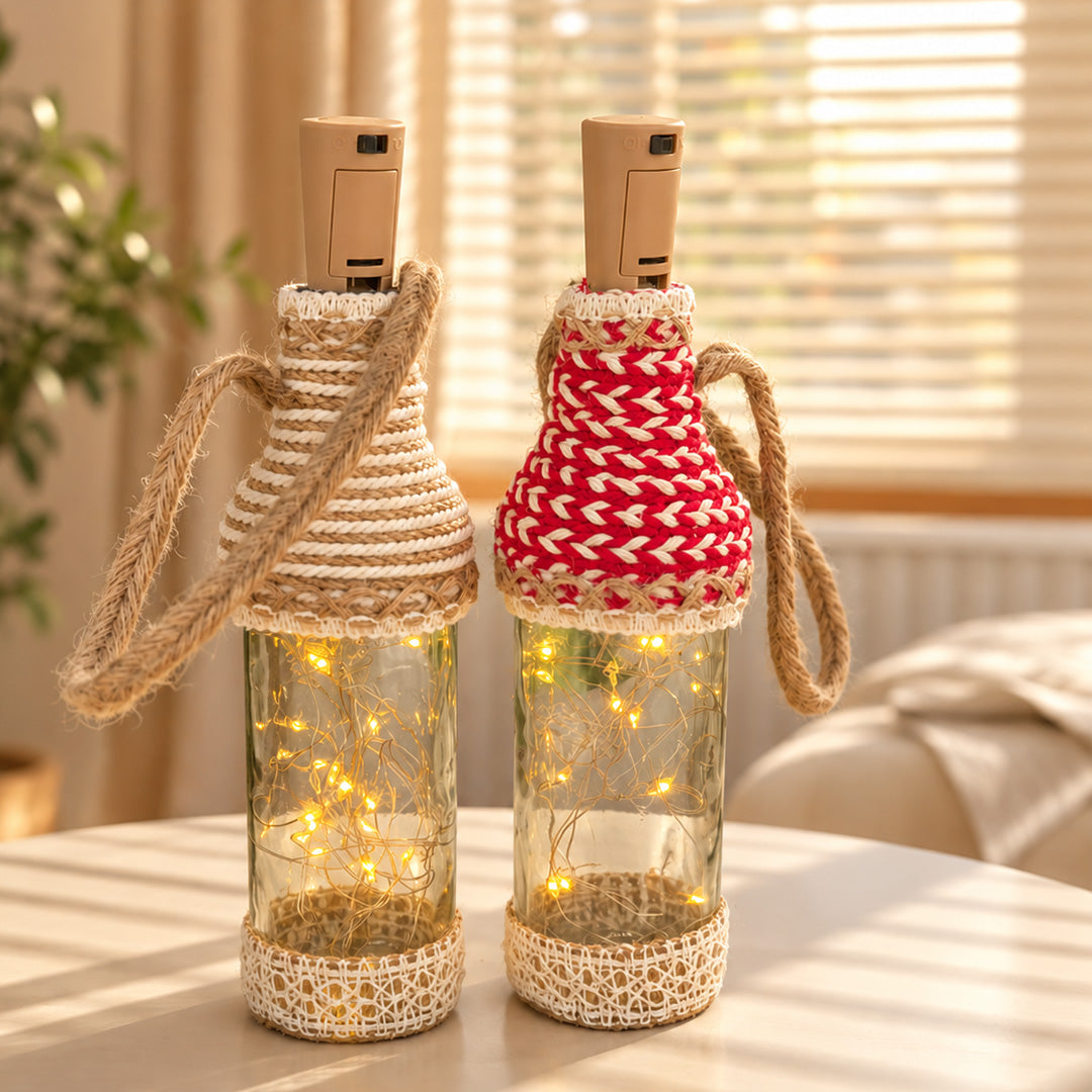 Kalaghar -Wrapped Bottle Lamp – Beige/Tan & Red/White Combo