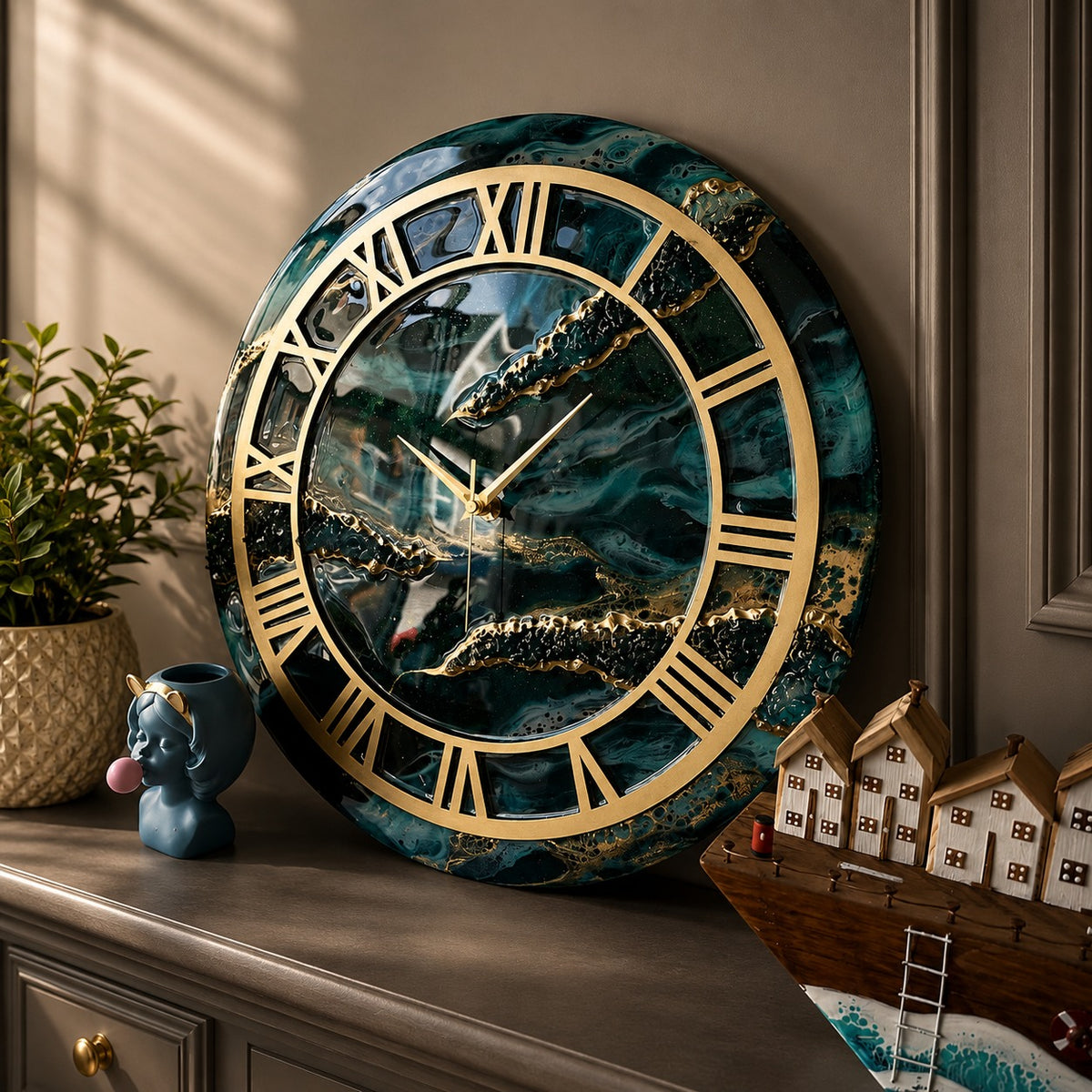 Coastal Elegance Luxury Resin Wall Clock