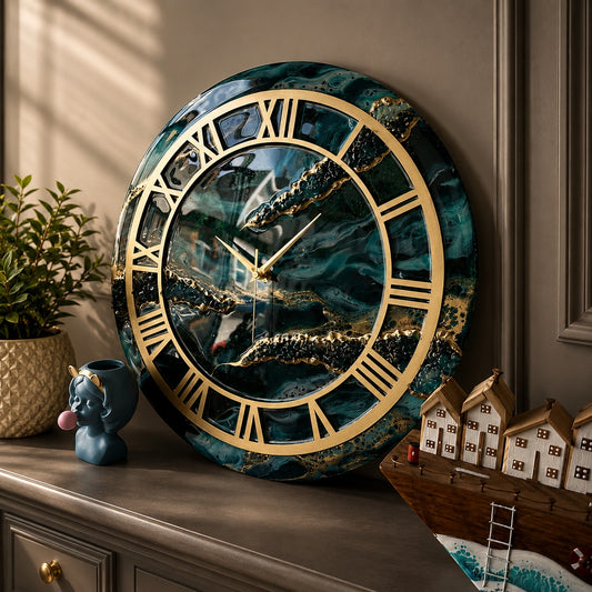 Coastal Elegance Luxury Resin Wall Clock