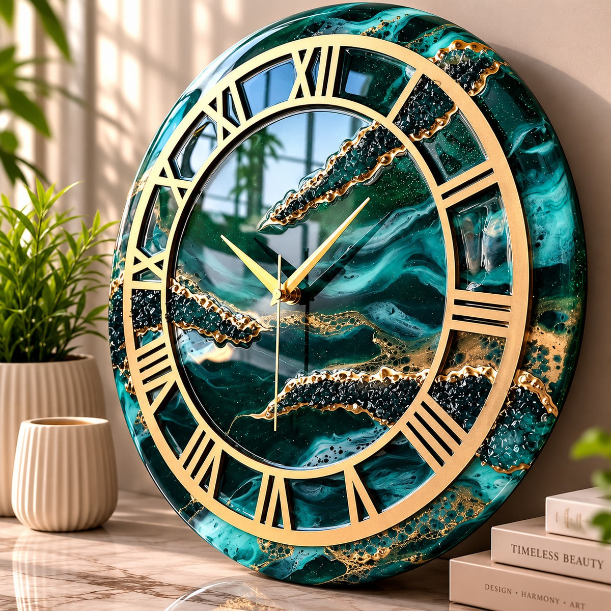 Coastal Elegance Luxury Resin Wall Clock