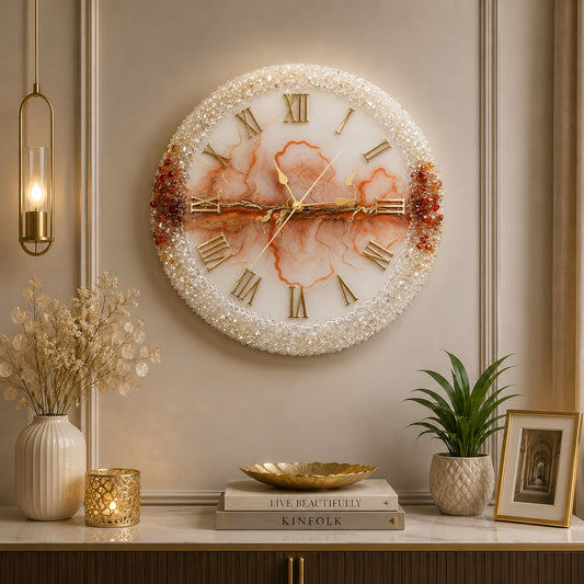 Peach Blossom Luxury Resin Art Wall Clock