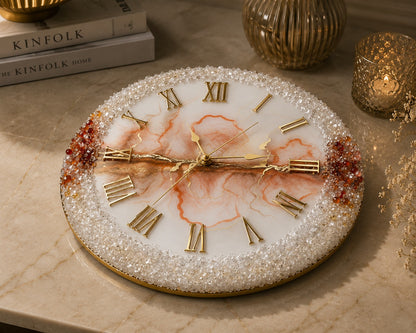 Peach Blossom Luxury Resin Art Wall Clock
