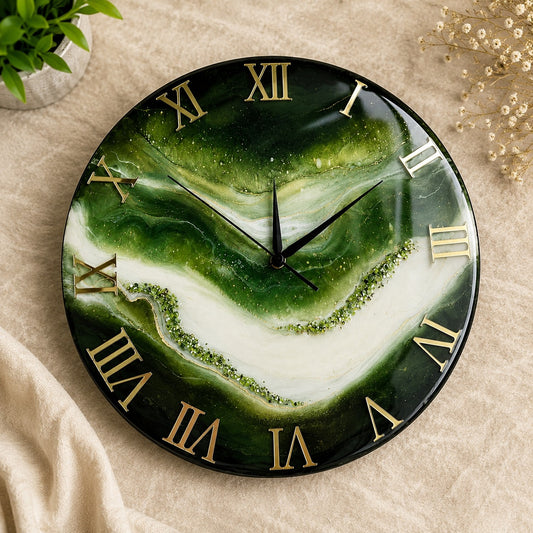 Jade Horizon Luxury Resin Art Wall Clock