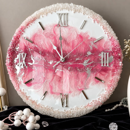 Blush Petal Luxury Resin Art Wall Clock