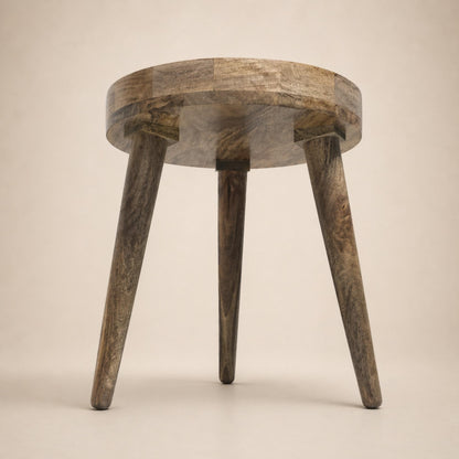Abstract Floral Mango Wood Side Table | Round Minimalist Accent Furniture