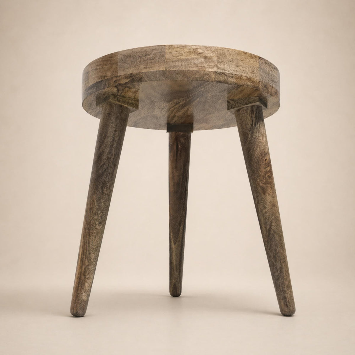 Abstract Floral Mango Wood Side Table | Blue Modern Boho Accent Furniture