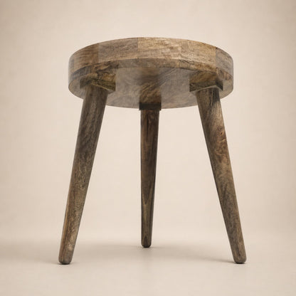 Abstract Floral Mango Wood Side Table | Blue Modern Boho Accent Furniture