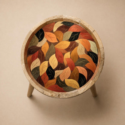 Autumn Leaf Mango Wood Side Table | Rustic Boho Accent Furniture Handmade Decor