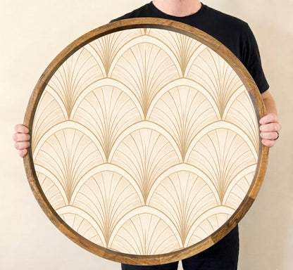 Art Deco Mango Wood Serving Tray | Geometric Pattern Coffee Table Decor