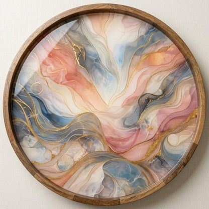 Abstract Marble Serving Tray | Pastel Swirl Mango Wood Coffee Table Tray