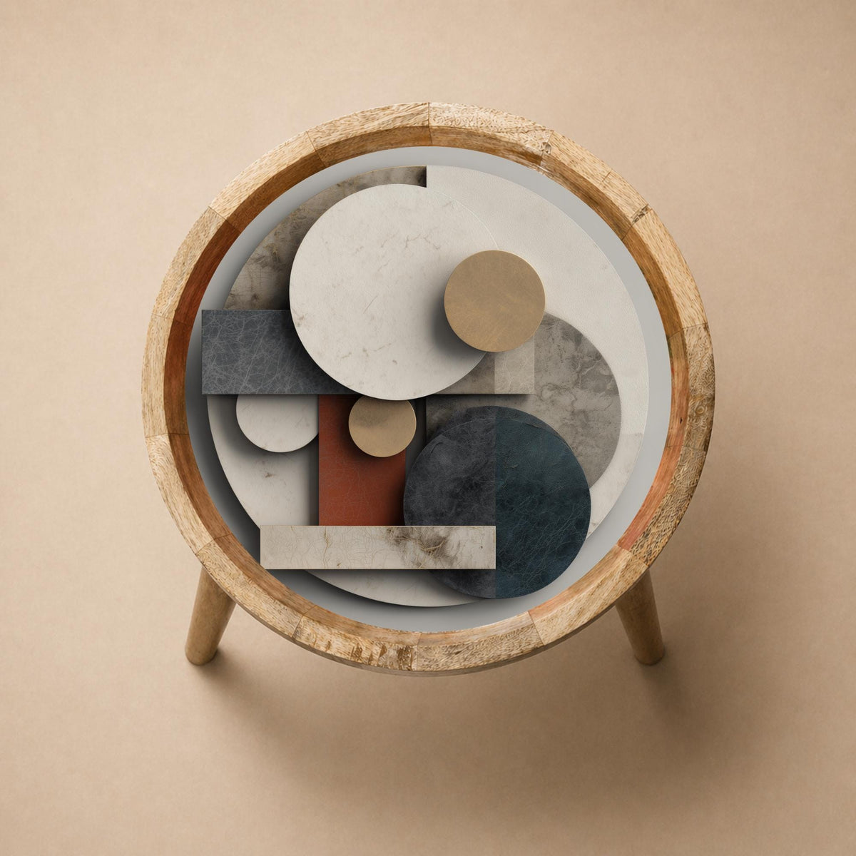 Abstract Geometric Mango Wood Side Table | Modern Boho Accent Furniture