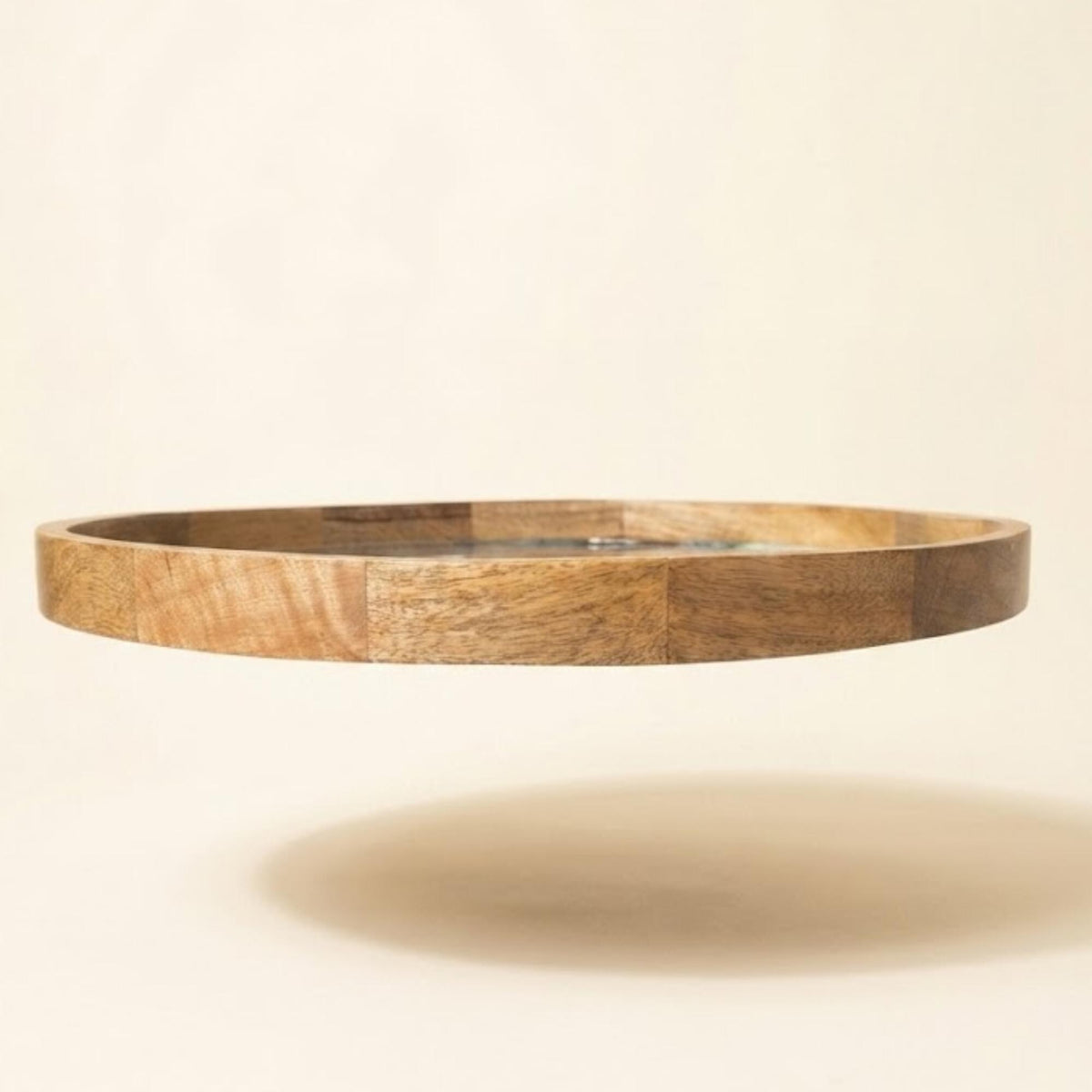 Handmade Mango Wood Serving Tray | Black Gold Floral Ottoman Decor