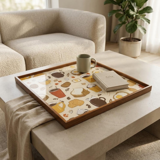 Square Serving Tray, Coffee Mug Tray, Breakfast In Bed Tray, Ottoman Coffee Table Tray, Handmade Resin Wood Decor