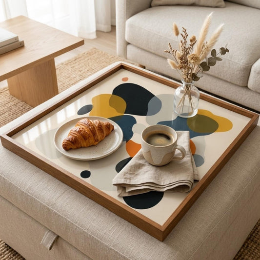 Square Serving Tray, Mid Century Modern Tray, Ottoman Coffee Table Tray, Handmade Resin Wood Tray, Abstract Home Decor