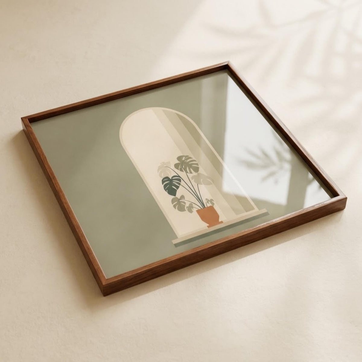 Square Serving Tray, Neutral Botanical Tray, Modern Ottoman Coffee Table Tray, Handmade Resin Wood Tray, Japandi Home Decor